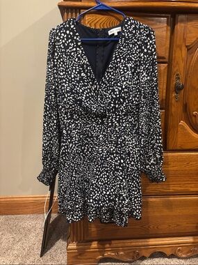 Emerald Sundae Black and White Long Sleeve V-Neck Dress